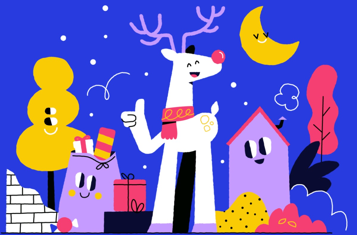 Cute Reindeer in Town Christmas Illustration by Patswerk