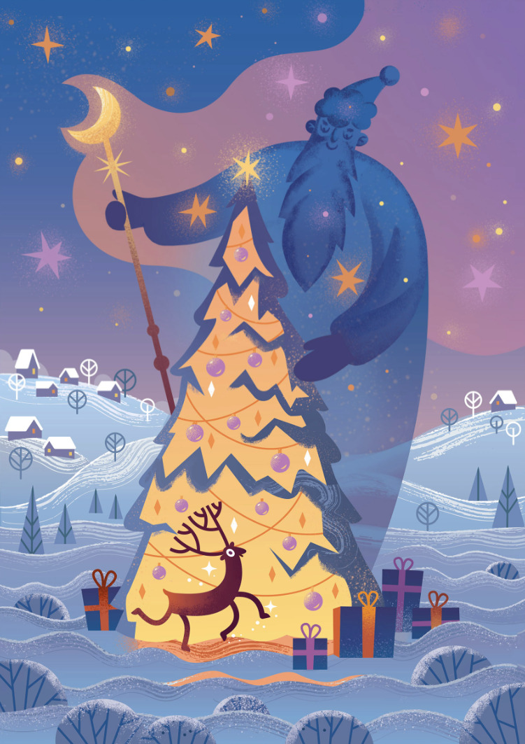 Gold Christmas Tree Illustration by Kate Avleva