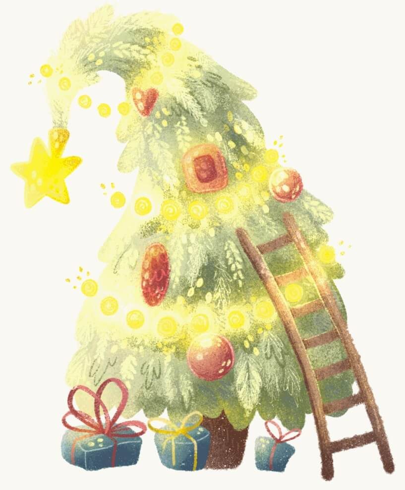 Lights on Christmas Tree Illustration by Kate Malokhatko