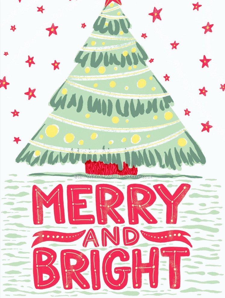 Merry and Bright Christmas Card Design by Sam Osborne