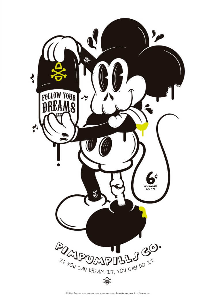 Mickie Mouse Pop Art Illustration Black and White by G McFly