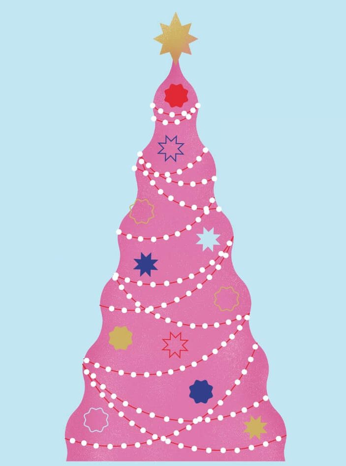 Pink Cute Christmas Tree Illustration by Óscar Santibáñez