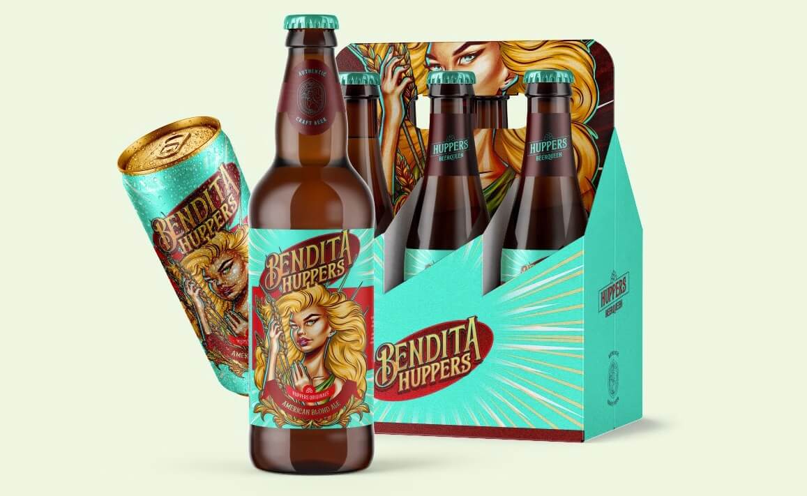 Retro Pop Art Blonde Girl Craft Beer Bottle Design by Renato Cunha