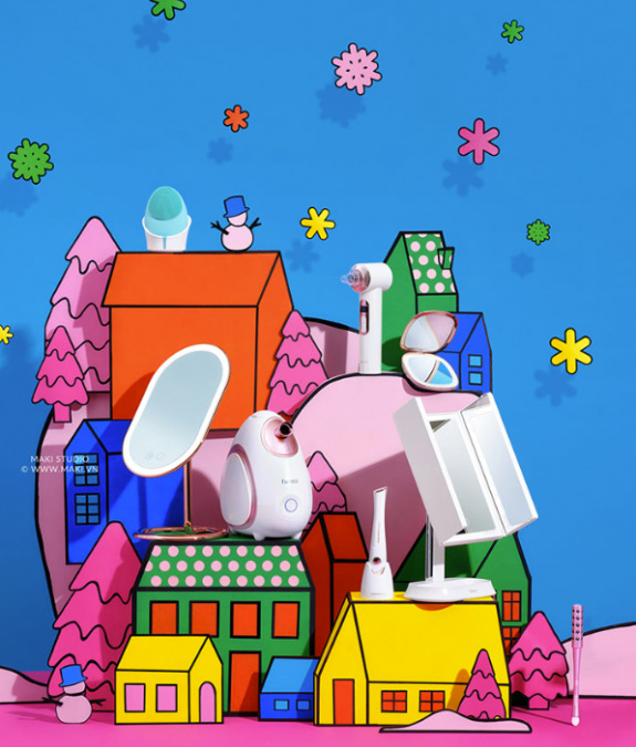 Pop Art Christmas Village Illustration by MAKI Studio
