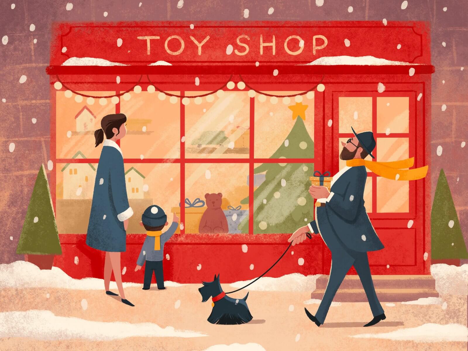 Toy Shop Christmas Illustration in Town by Phenomenon Studio