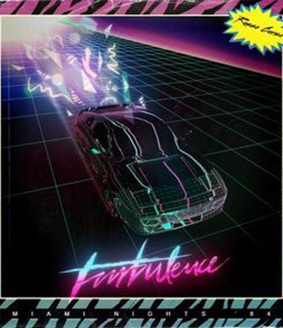 Futuristic synthwave graphic design from 1980s