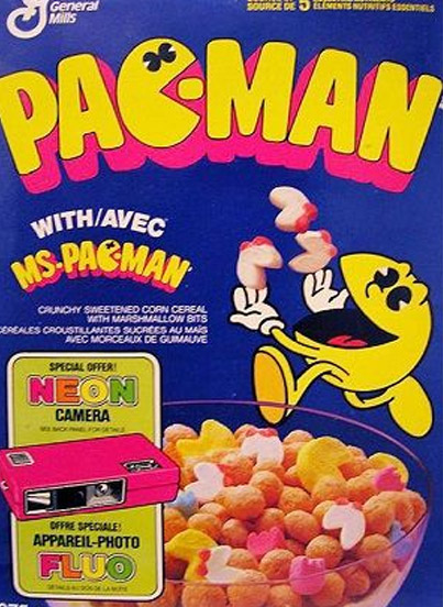 Packman promoted child cereal retro package design from 80s