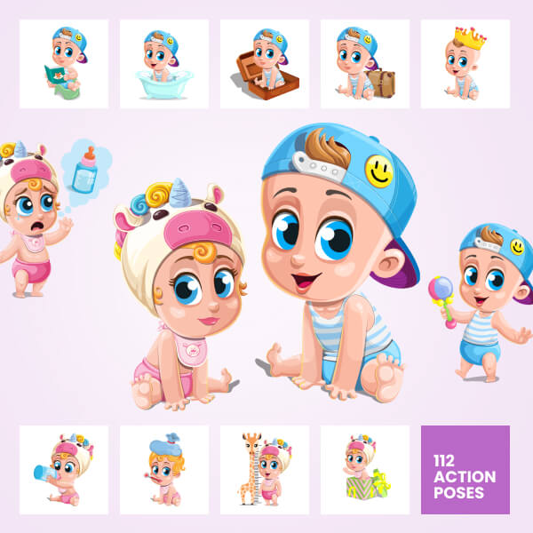 Baby Boy and Baby Girl Cartoon Characters - 224 PNG images