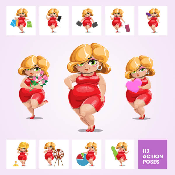 Curvy Woman Vector Cartoon Character Set - 112 Poses