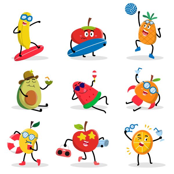 Cute Fruit Vector Characters by Vecteezy