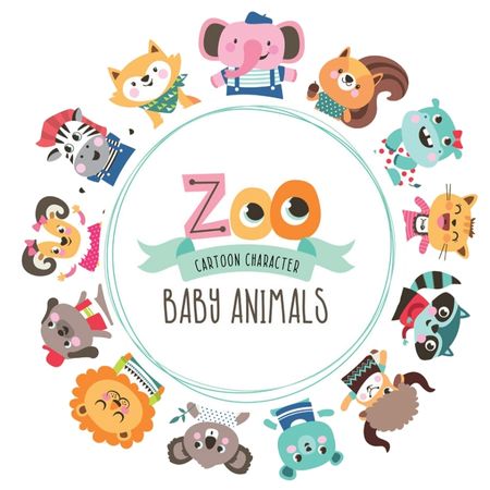 Cute zoo animals PNG image