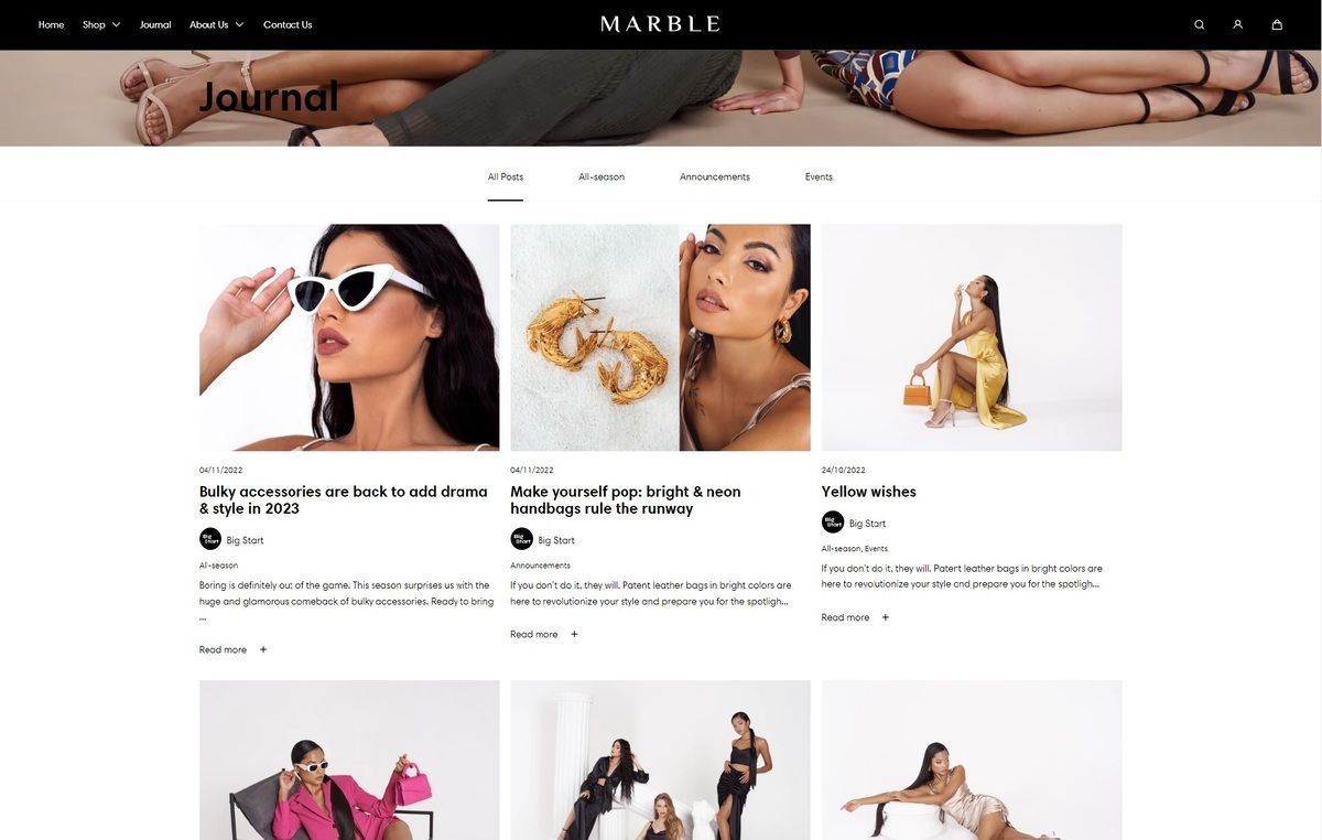 Marble Theme - Grid Shopify Blog Example