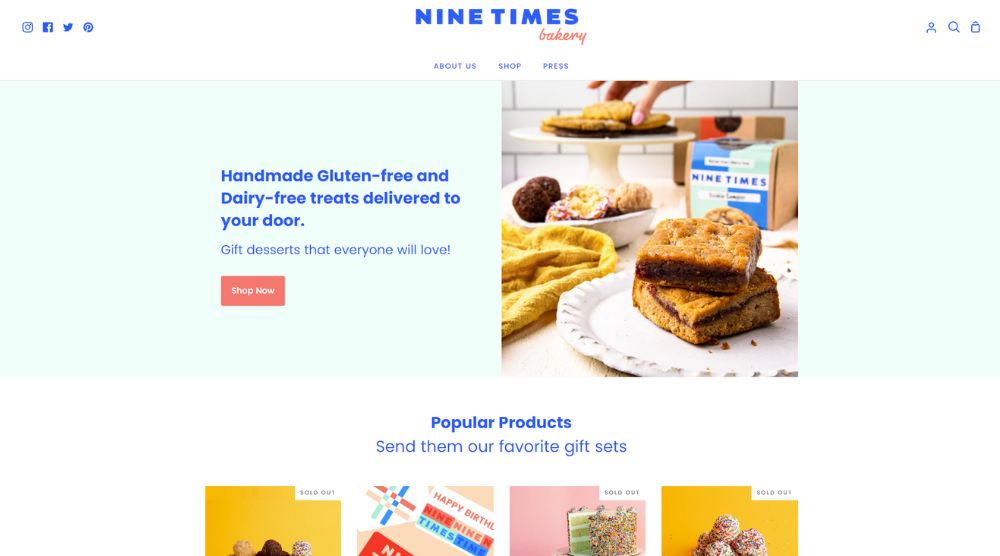 Nine Times Bakery Shopify Website Example