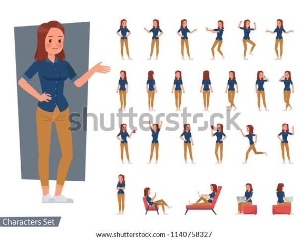 Simple Flat Girl Cartoon Character - Vector Set by Shutterstock