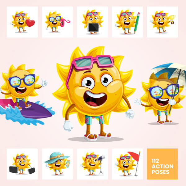Sun with Sunglasses Cartoon Character - 112 PNG images