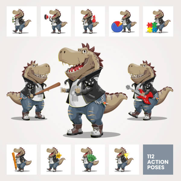 T-Rex Dinosaur Vector Cartoon Character Set - 112 Poses