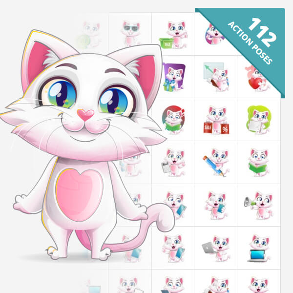 Cute cat kitty cartoon character PNG 112 images