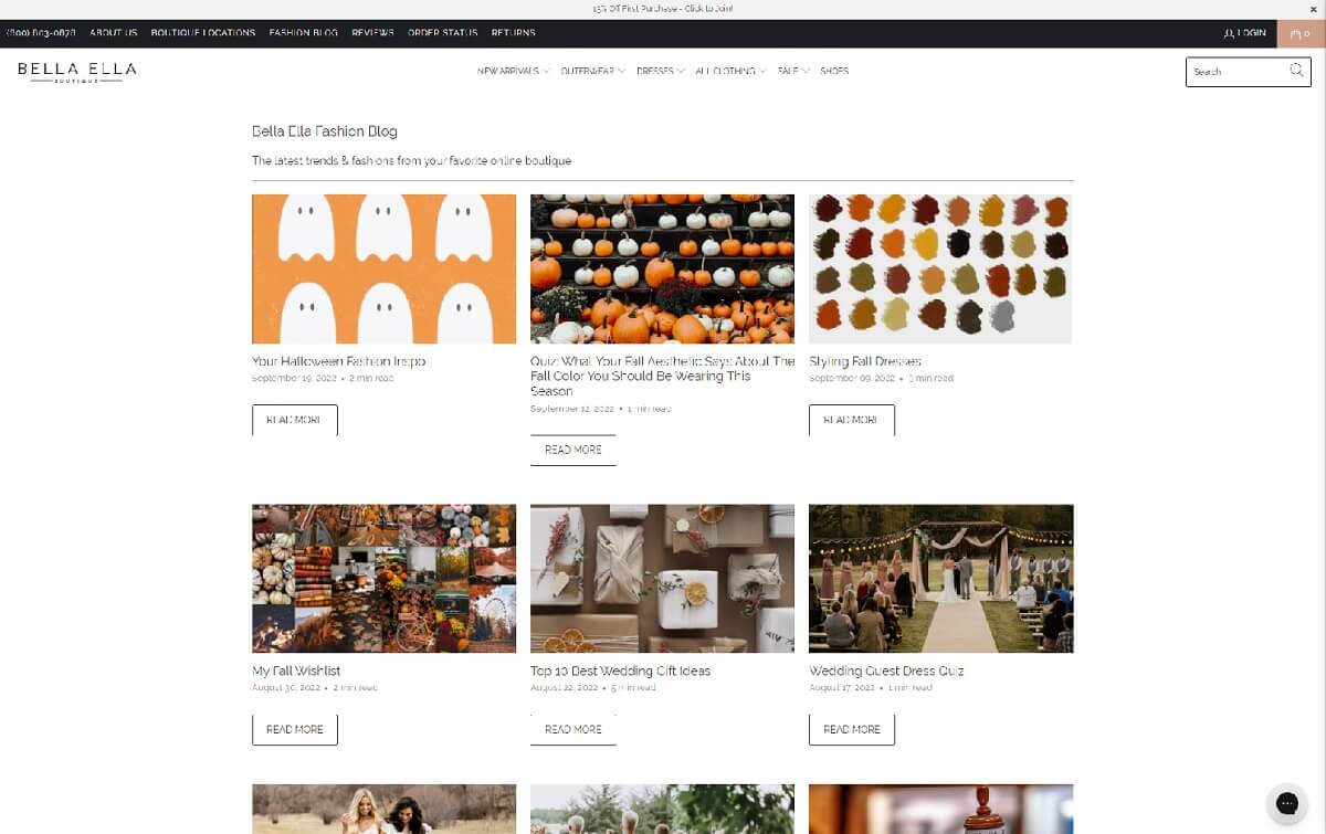 Bella Ella Boutique Shopify Blog Example