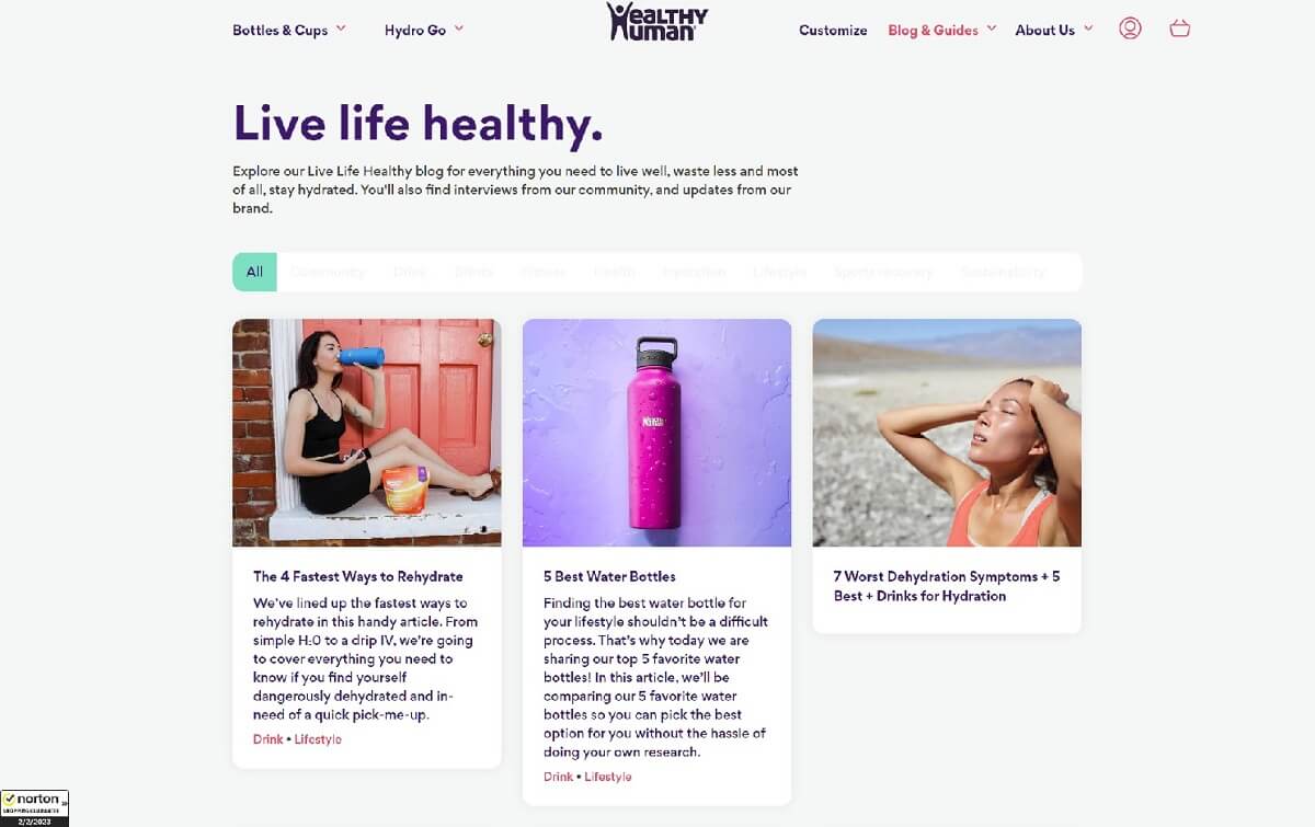 Healthy Human - Material Design Shopify Blog Example
