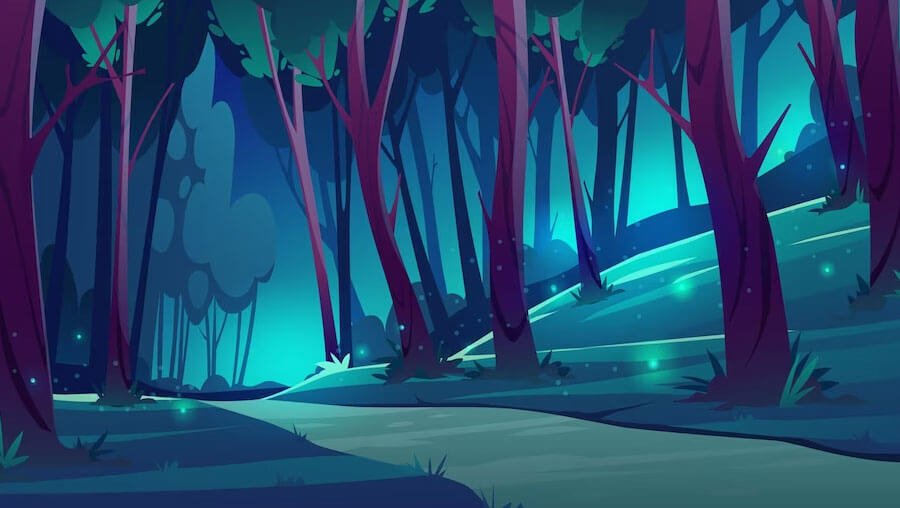 Cartoon forest background at night