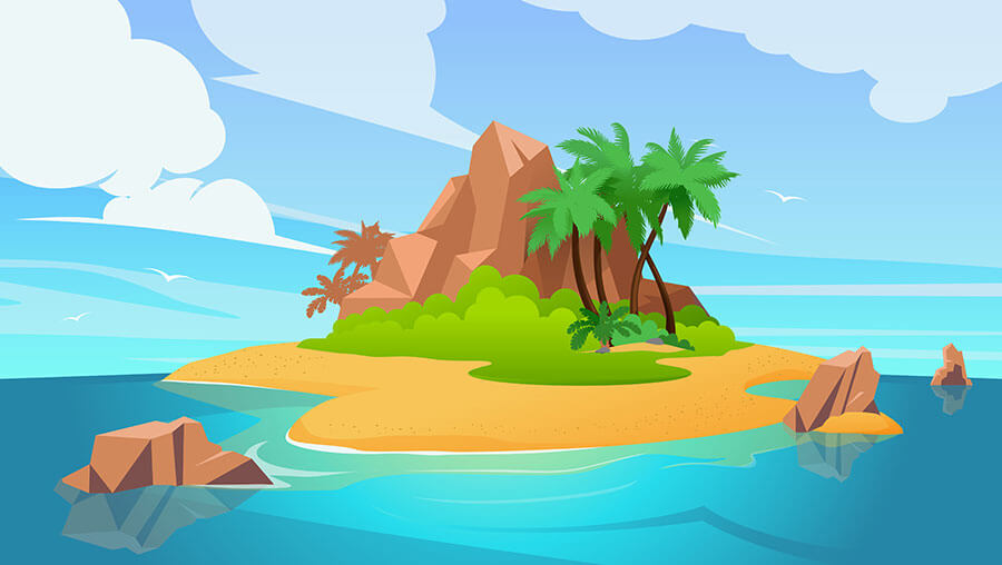 Cartoon island background illustration