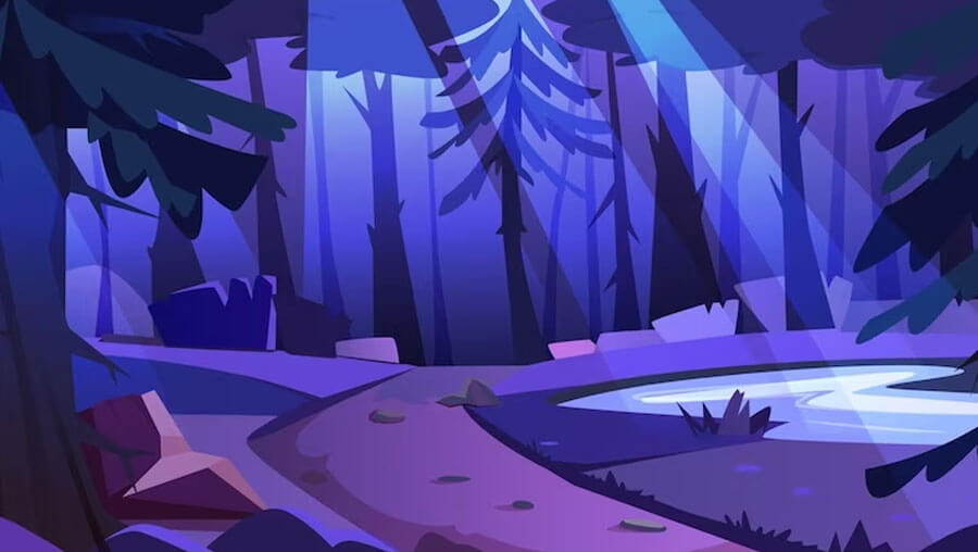 Free cartoon night forest landscape background