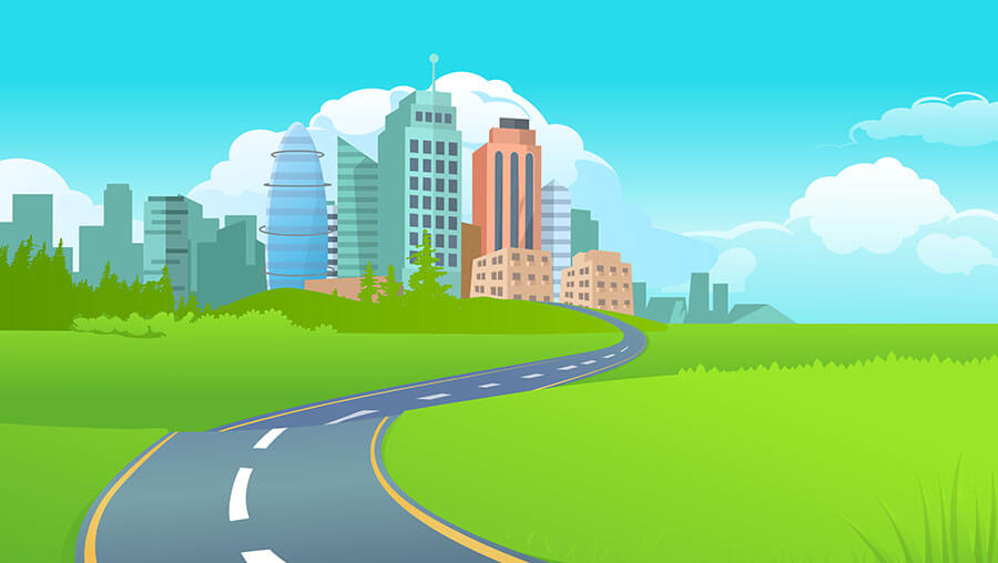Free cartoon road to city background