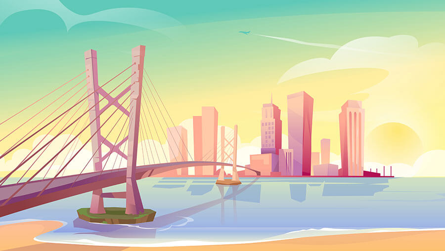 City bridge cartoon background