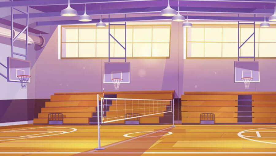 Empty basketball court cartoon illustration