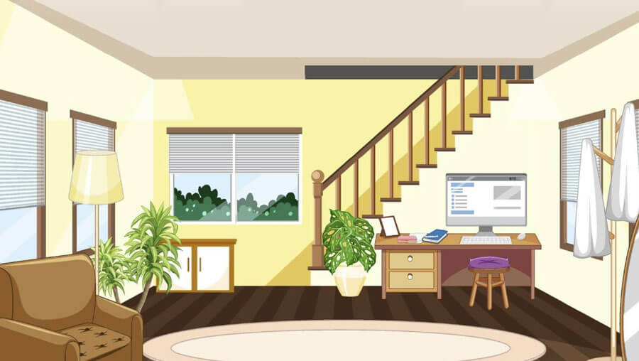 Workspace at home cartoon background