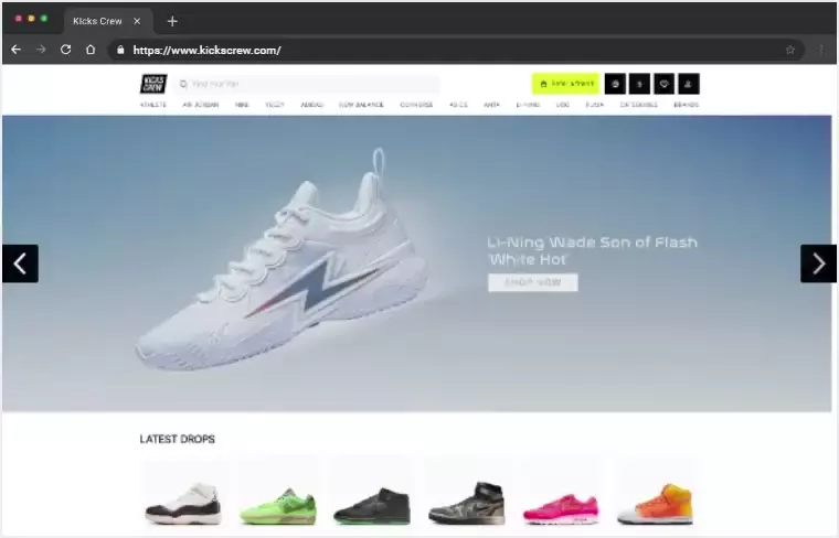 Shopify Footwear website - Kicks Crew Store