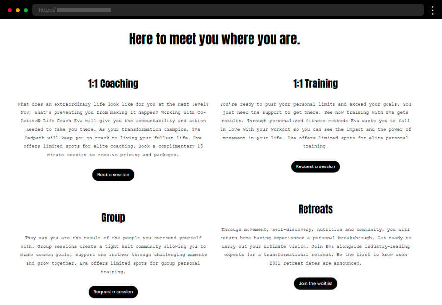 Coaching programs and services web section