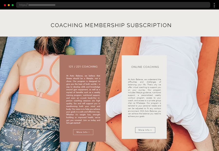 Coaching website design of subsctiption plans