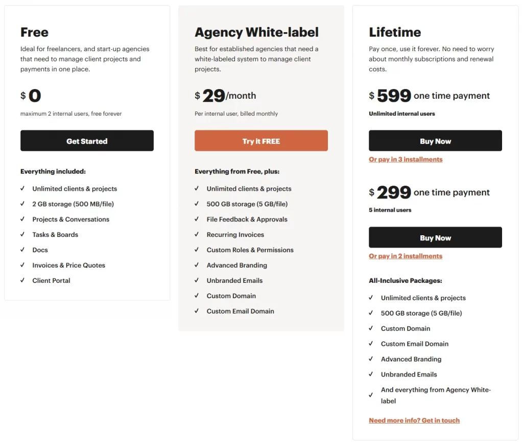 creative agency project management software Kitchen.co pricing