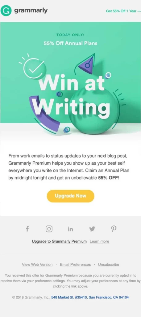 Grammarly Promotional Email Example