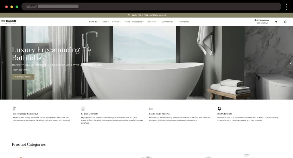 Badeloft Minimalist WooCommerce Website for Sleek Bathtubs and 
