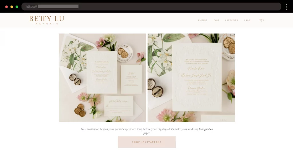 Betty Lu Paperie Romantic Squarespace Ecommerce Website for Wedding Stationery