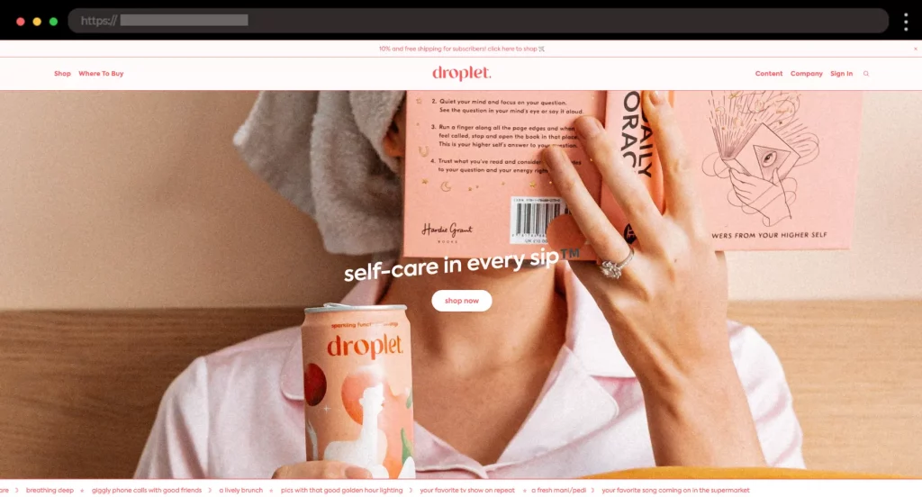 Droplet Soft Sparkling Water Ecommerce Website 