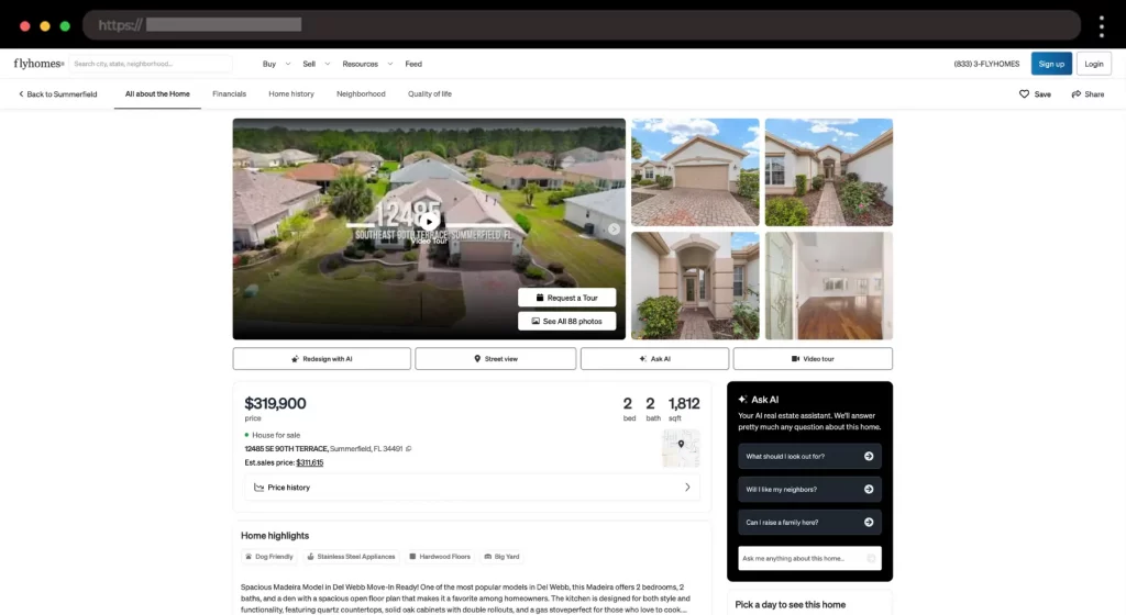 Flyhomes Feature-Packed Real Estate Listing Page