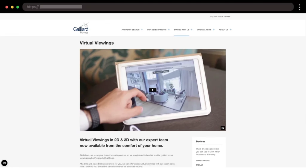 Galliard Homes Virtual Viewing Hub Landing Page