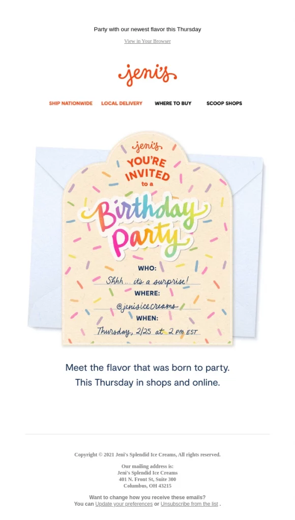 Jeni’s Ice Cream Birthday Party Invite