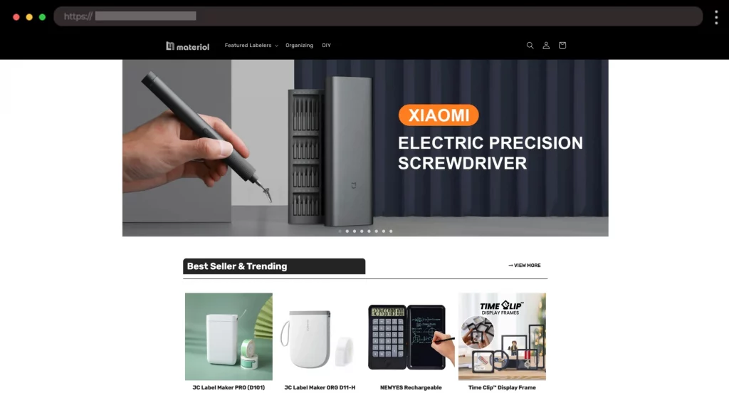 Materiol Simple Home Goods & Gadgets Dropshipping Store Example