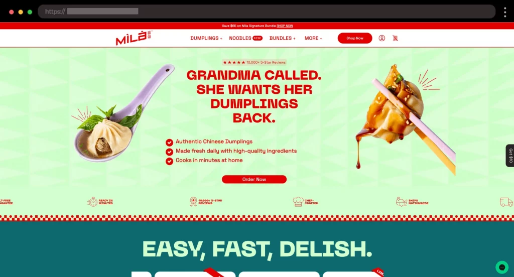 Mila Bold Website for Plant-Based Dumplings