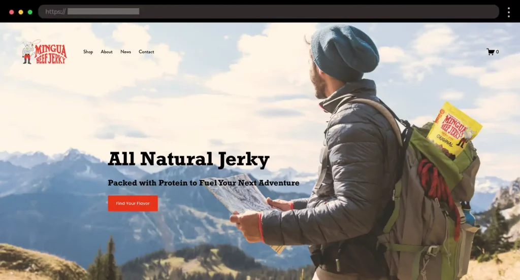 Mingua Beef Jerky Rugged Squarespace Ecommerce Website with Strong Identity