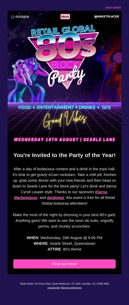 Retail Global Retro 80s Block Party Invite