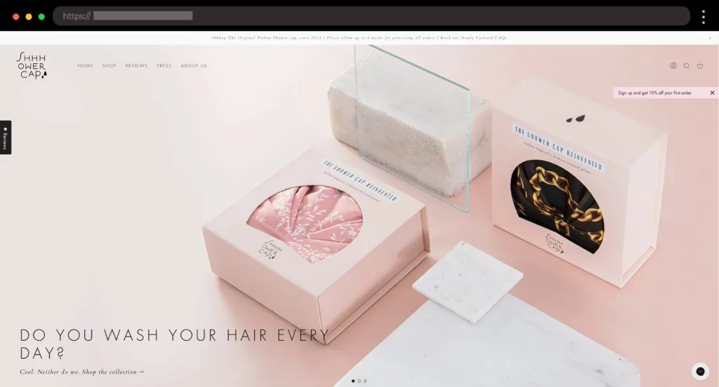 Shhhowercap Bold Squarespace Ecommerce Website for Showercaps