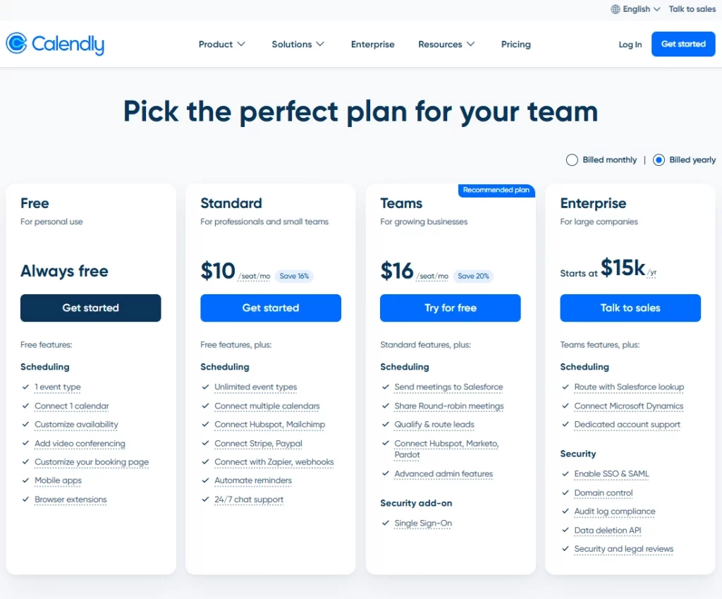 Calendly online tool for time and resource management pricing