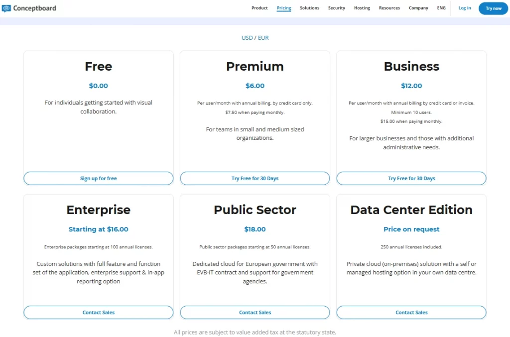 Conceptboard online collaboration tool for remote teams pricing